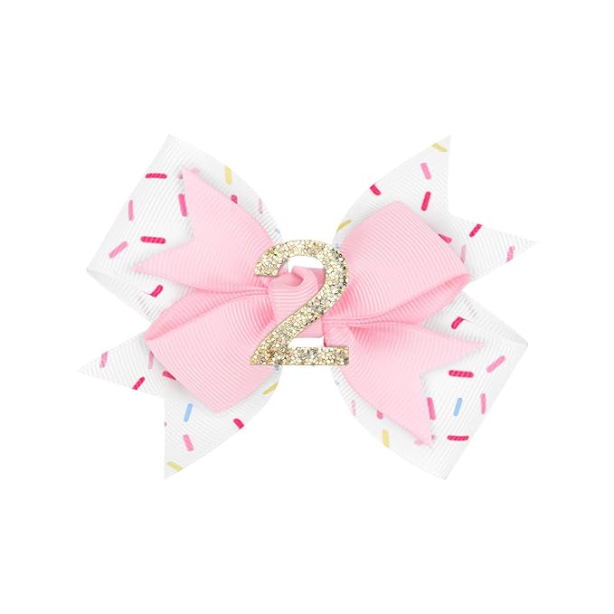 YanJie 1pcs 4'' Baby Hair Bow for 2 Years Old 2nd Birthday Outfit Girl Birthday Decorations for Girl Glitter Infants Hair Clips Accessories with Bows