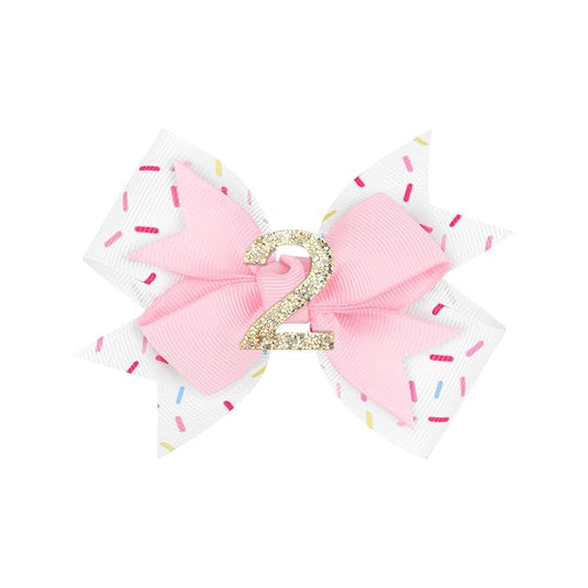 YanJie 1pcs 4'' Baby Hair Bow for 2 Years Old 2nd Birthday Outfit Girl Birthday Decorations for Girl Glitter Infants Hair Clips Accessories with Bows