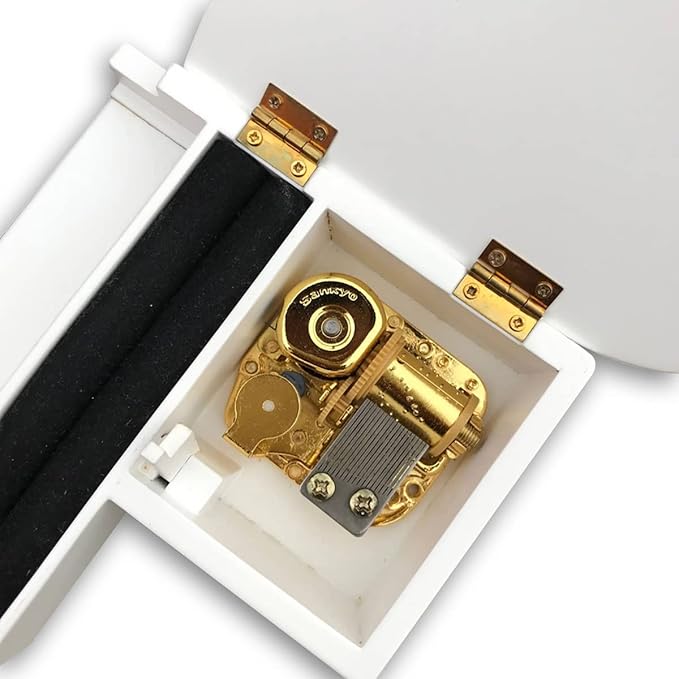 BinkeGG Play (Over The Rainbow) White Wooden Grand Piano Wind up Music Box with Sankyo Musical Movement (65 Tunes Option)