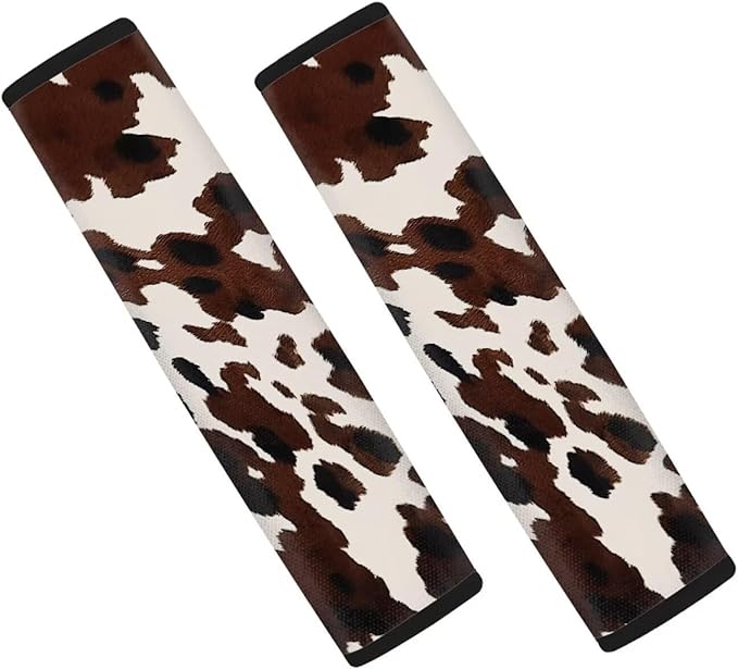 Biyejit Cow Hide Print Universal Car Seat Belt Pads Cover Shoulder Strap Covers for Car & Bag 2 Packs