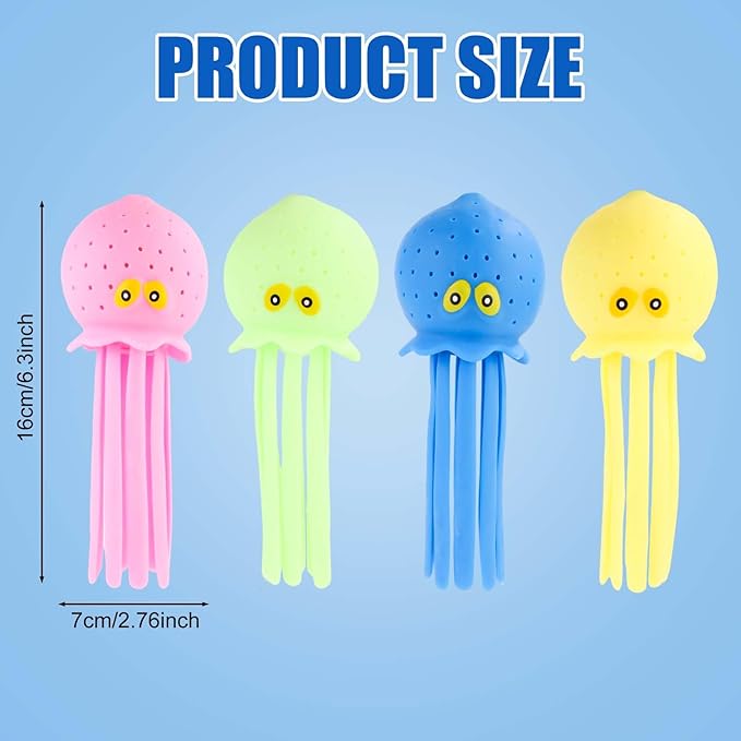 4pcs Octopus Water Balls, Multicolored Octopus Floating Pool Toys for Kids, Soft Sensory Octopus Bath Splash Toys for Swimming Pool, Beach, Bag Fillers, Party Favors, Summer