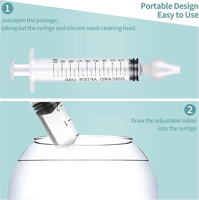 JUSONEY Baby Nose Syringe - Professional Fly Baby Irrigator with Clean and Reusable Silicone Nose Tips (2 Pieces)
