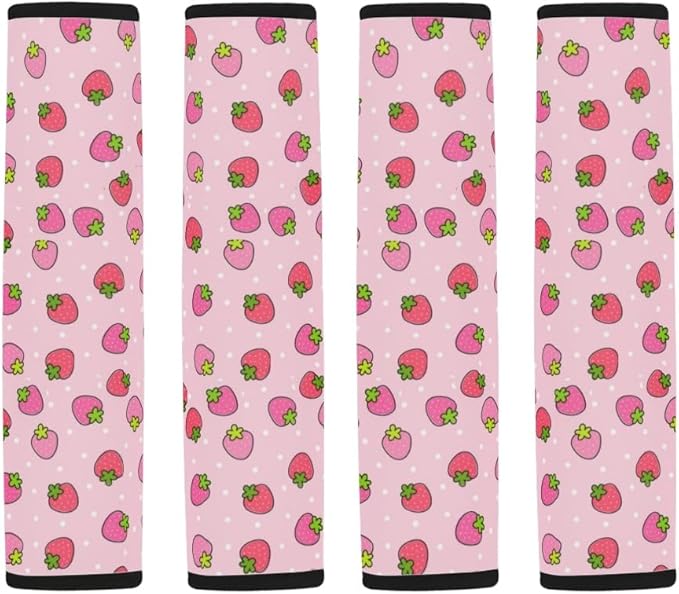 UNICEU Car Accessories Seat Belt Covers Shoulder Pads Seatbelt Strap Cover for Adults Women Kids, Cute Pink Strawberry Printed Neoprene Car Seatbelt Cushion Covers