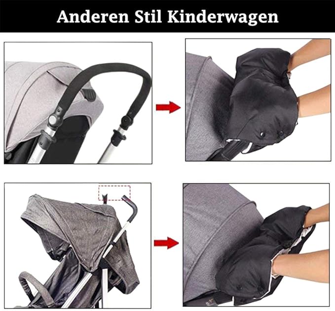 Stroller Gloves for Winter Waterproof, Extra Thick Fleece Stroller Hand Muff, Anti-Freeze Pram Accessories Baby Stroller Hand Gloves Hand Warmer