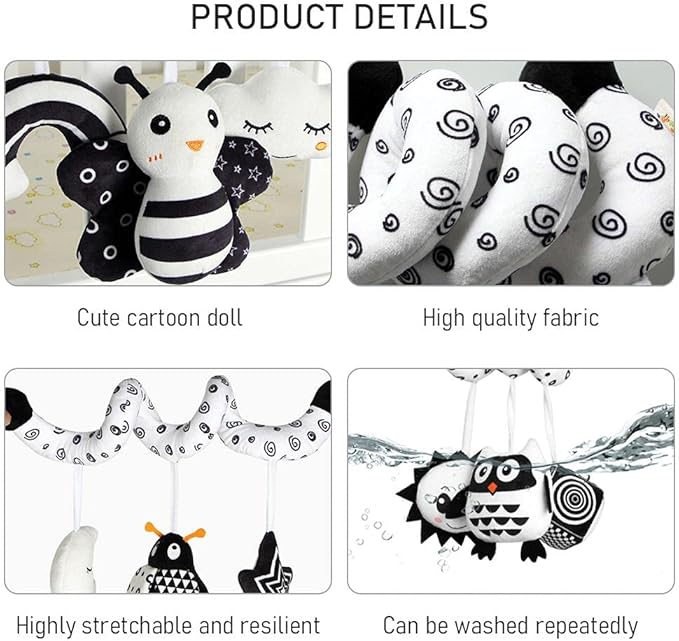 Baby Crib Pram Hanging Toys, Animal Stroller Car Seat Toy Hanging Rattles Bedside Crib Trolley for Newborn Kids (owl)