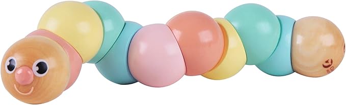Classic World Wooden Twist Caterpillar Pull Toy, Flexible Colourful Worm for Babies, Toddlers, Kids, Develops Fine Motor Skills and Color Recognition, 25 cm, 1 Year+, Pastel Colors