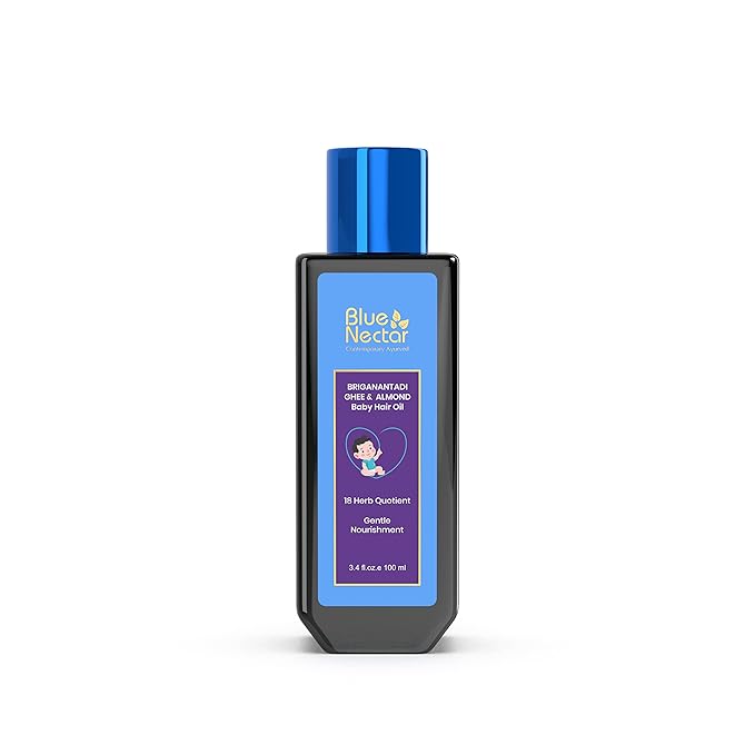 Blue Nectar Ayurvedic Baby Hair Oil with Coconut & Almond | Natural Herbal Kids Hair Oil for Soft, Gentle Scalp Care | Baby Care Essential (18 Herbs, 100 ml)