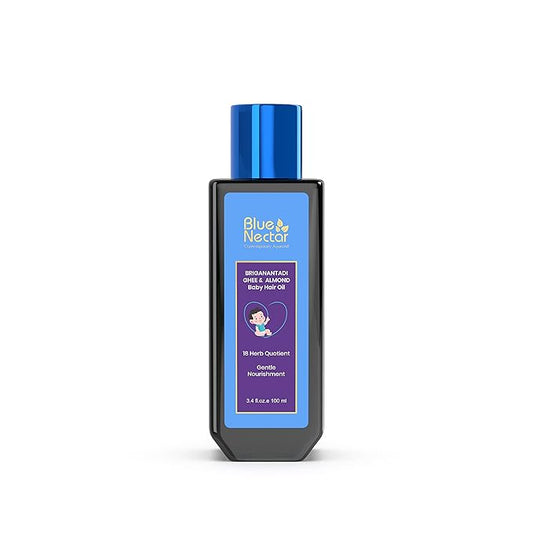 Blue Nectar Ayurvedic Baby Hair Oil with Coconut & Almond | Natural Herbal Kids Hair Oil for Soft, Gentle Scalp Care | Baby Care Essential (18 Herbs, 100 ml)