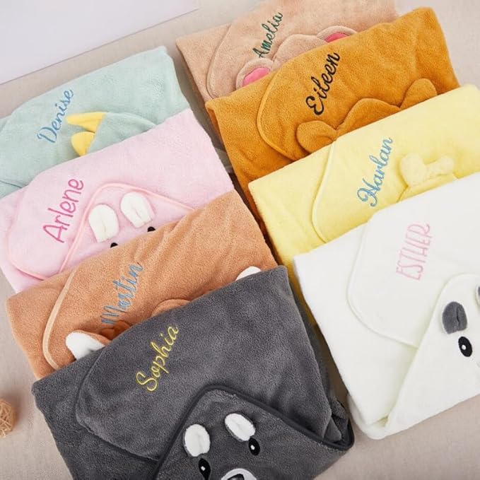 Personalized Baby Bath Towels for Newborn, Custom Cute Animal Hooded Towels with Embroidered Name,Soft Coral Fleece Blanket For Toddlers 1-3,Highly Absorbent Bathrobe Blanket Gifts for Boys & Girls