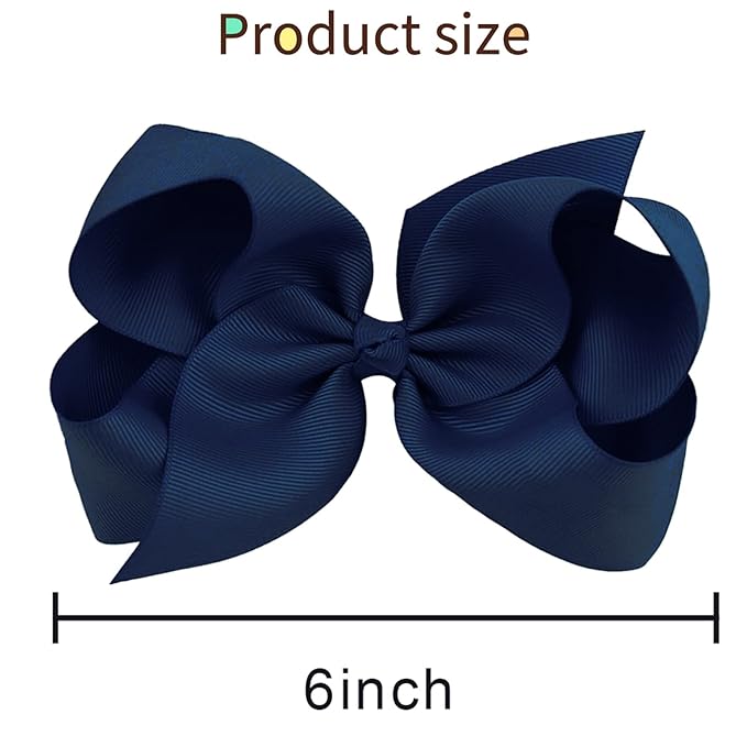 Oaoleer Big Hair Bows for Girls 12 PCS 6" Navy Grosgrain Ribbon Large Boutique Bow Alligator Clips Hair Accessories for Toddlers Little Girls Kids