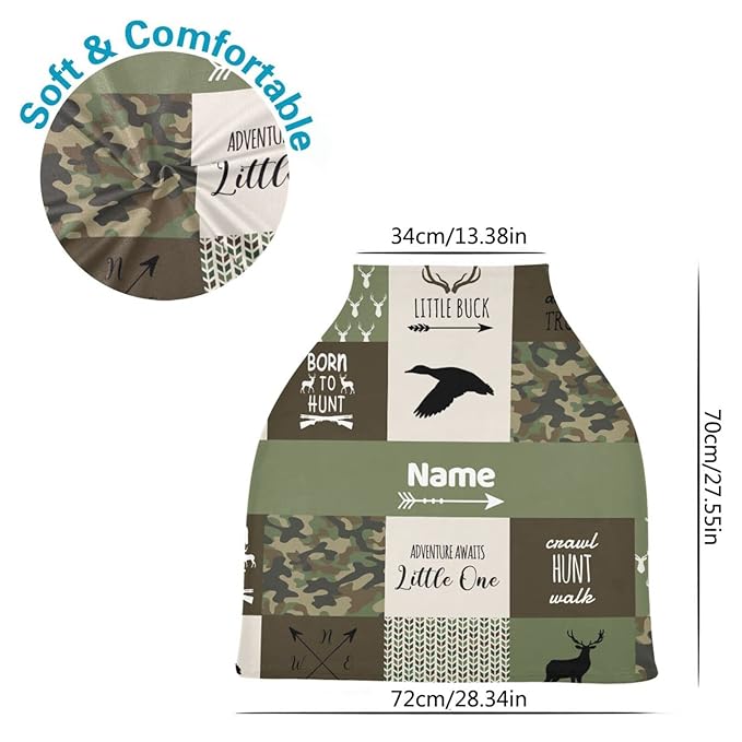 Personalized Baby Car Seat Cover for Boys Girls, Custom Nursing Covers for Breastfeeding with Name, Infant Stroller Cover, Baby Carseat Canopy for Newborn, Multiuse Car Seat Canopies, Deer and Hunting