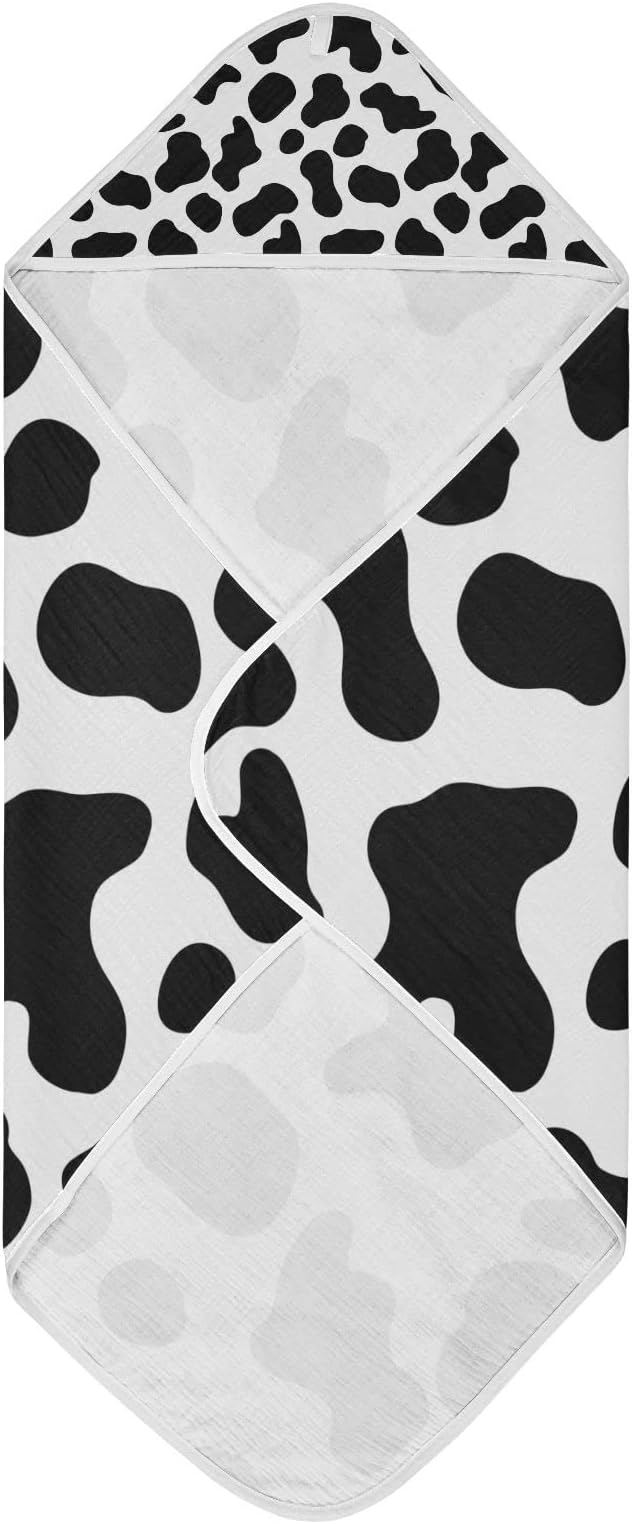 Cow Spots Baby Boys Girls Bath Towel Black White Baby Hooded Towels Newborn Toddlers Organic Cotton Washcloths Shower Beach Towel 35 x 35 Inch