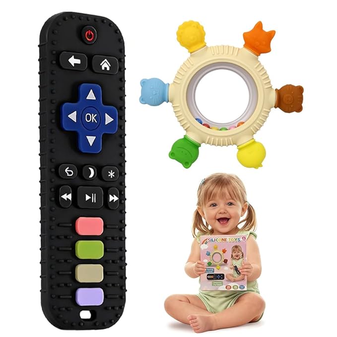 Easter Baby Teething Toys for Baby,Silicone Teether with Baby Rattle Teether &Baby Remote Control Teether,BPA Free,Relief Chew Sensory Toys Baby Chew Toys Soft for Chewing or Easter Gifts,0-24 Months