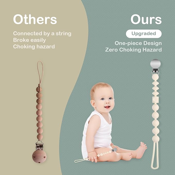 MINMUNJIU Silicone Pacifier Clips for Boys, 4 Pack One Piece Soft Flexible Pacifier Holder Clip Binky Clips for Boys