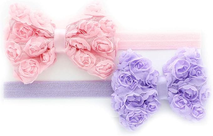 My Lello 2 Pack Infant Baby Mixed Colors Fabric Rose Bow Headbands