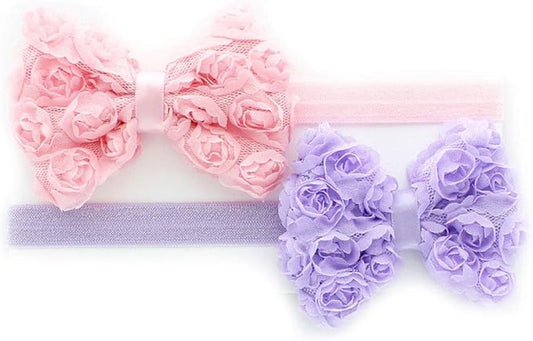 My Lello 2 Pack Infant Baby Mixed Colors Fabric Rose Bow Headbands