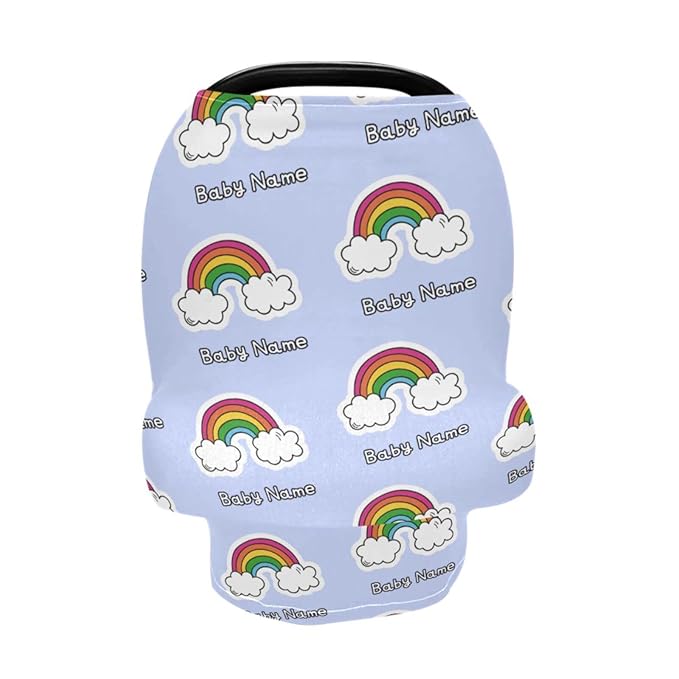 Personalized Baby Car Seat Cover for Babies, Custom Name Baby Car Seats Canopy for Boys Girls, Nursing Breastfeeding Stroller Covers for Infant Newborn, Shower Gift (Rainbow)