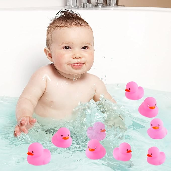 umbresen Pink Rubber Ducks Preschool Bath Toys Bathtub Duckies Gift for Baby Shower Infants Toddlers Car Pool Float Halloween Adults Party Favors Carnival Decorations (Small Pink 2.2''-12pcs)