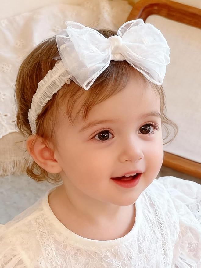 Handmade Baby Girl Headbands in Beige Baby Bows and Floral Lace Headband Bows for Newborns and Toddlers Cute Baby Girl Bows and Newborn Headband Bows