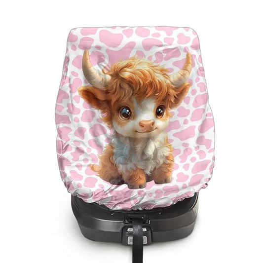 XYZCANDO Cow Print Car Seat Covers for Babies Girl Highland Cow Baby Car Seat Cover for Travel Easy to Install Baby Car Seating Sun Shade Cover for UV Rays Protective Car Accessories 2025