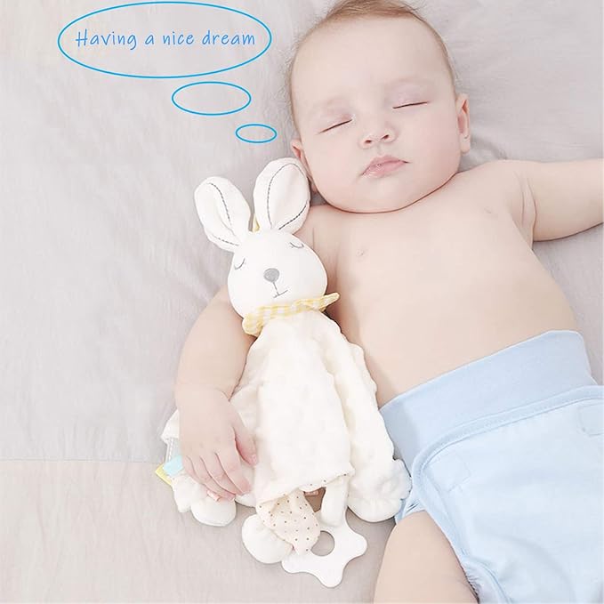 Lovey Bunny for Babies Soft Plush Tags Toy Stuffed Animal Security Blanket, Great Shower Gift for Newborn New Mom
