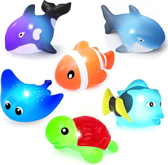 Light Up Bath Toys,Mold Free No Hole Baby Bath Toys for Toddlers,Water-Activated Lights Flashes and Change Color Ocean Animal,Sensory Toys for Kids,Water Table,Bathtub,Shower,Pool