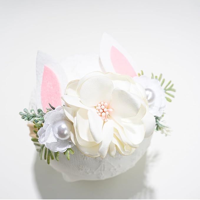 Baby Girls Flower Headband Easter Bunny Ears Nylon Hairband Cute Floral Rabbit Fairy Hair Accessories for Newborn Infant Toddler Kid