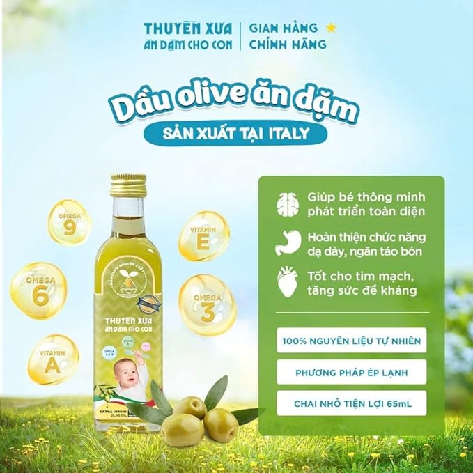 Thuyen Xua Baby Nutritional Oil Set, 4 Bottles x 65ml, Extra Virgin Olive Oil Made in Italy, Omega 3-6-9 & Vitamins