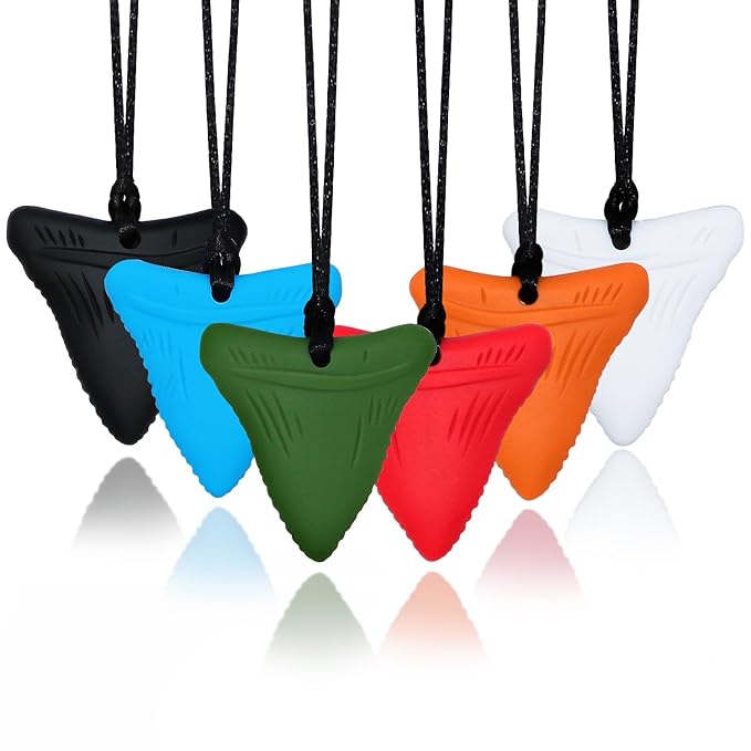 Sensory Chew Necklaces for Kids, Shark Tooth Silicone Chewy Necklace 6 Pack for Autism/ADHD/SPD, Autism Sensory Toys Reduce Chewing Fidgeting for Boys Girls Adults Chewer