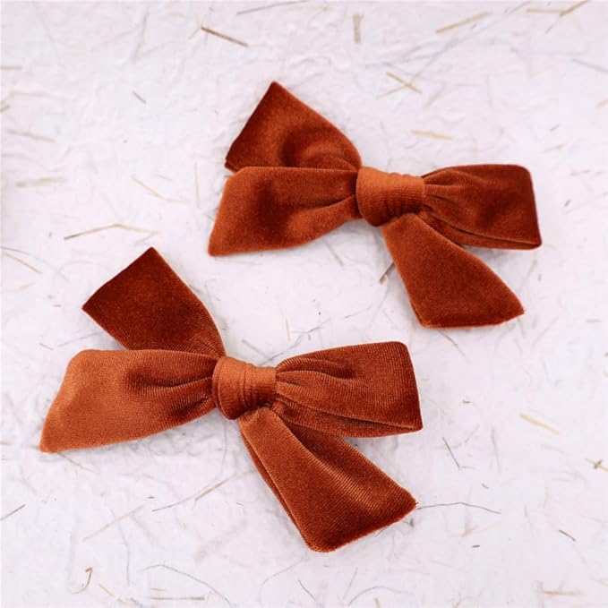 Vintage Velvet Bow Hair Clips for Baby Girl Kids Women Fall Velvet Christmas Hair Bows Barrettes Accessories (2 pcs Rust)