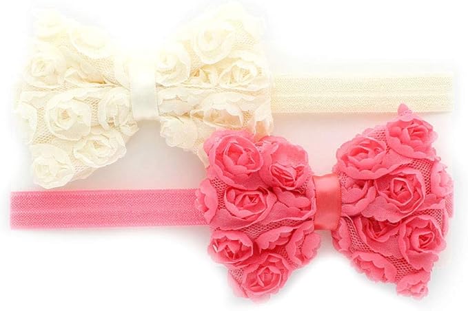 My Lello 2 Pack Infant Baby Mixed Colors Fabric Rose Bow Headbands