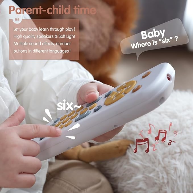 Nueplay Realistic Learning Controller with Light & Music – Interactive Educational Toy for Toddlers, Trilingual English/Spanish/French Number Learning & Pretend Remote Play for Kids Ages 1-3,White.