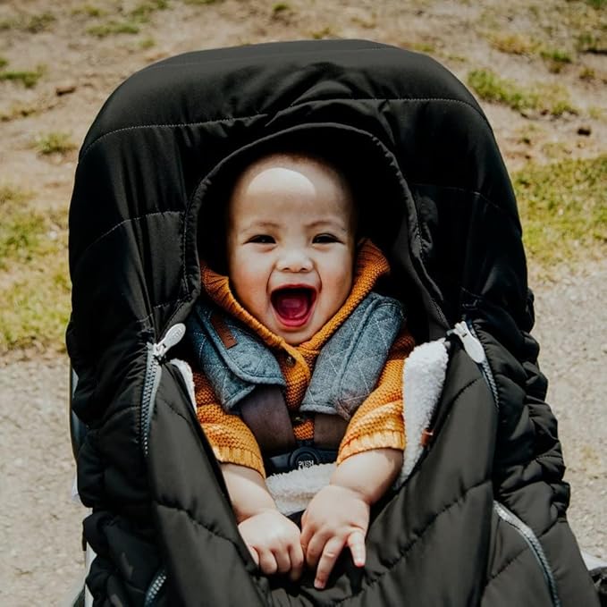 JJ Cole Winter Baby Car Seat Cover - Winter Car Seat Cover for Baby Seat or Stroller - Infant Car Seat Covers with Warm Sherpa Lining - Black