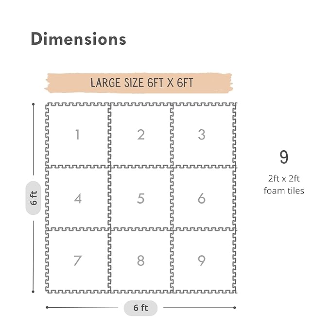 Lillefolk Baby Play Mat for Floor – 6x6ft Beige | Soft Non Toxic Premium EVA Foam Tiles for Tummy Time, Crawling & Playroom – Waterproof for Hard Floors Mat for Babies & Toddlers (9 Tiles)