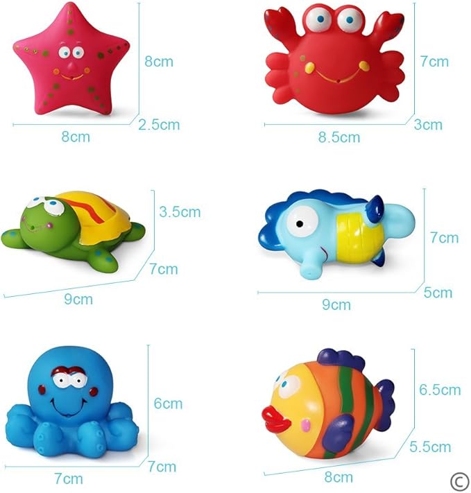 Bathtub Toys Floating Bath Toys(6PCS) with Storage Net,Baby Soft Bath Time Boat Toys,Bathtub Learning Water Toys and Bathtub Toys for Toddlers-Fish,Starfish,Sea Horses