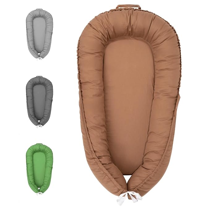 Baby Lounger Cover for Newborn, Baby Nest Cover for Baby Girls & Boys, Organic Cotton Infant Lounger, Reversible, Adjustable & Portable Floor Loungers Breathable, Soft, Washable Cover