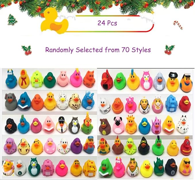 Assorted Rubber Duck Small Rubber Ducks in Bulk Baby Shower Bath Toy for Kids Toddler Birthday Christmas Party Favors Stocking Stuffers Classroom Incentives (Assortment Ducks 24pcs)