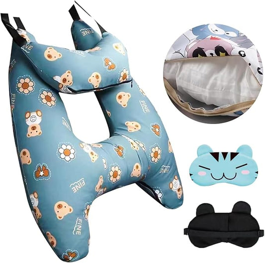 Car Pillow for Kids,Car Neck Head Support Cushion Set,Travel car seat Safety Pillow,h Shape car Sleeping Pillow Kids,Pillow case can be Disassembled and Washed (D)