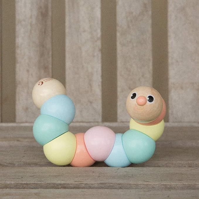 Classic World Wooden Twist Caterpillar Pull Toy, Flexible Colourful Worm for Babies, Toddlers, Kids, Develops Fine Motor Skills and Color Recognition, 25 cm, 1 Year+, Pastel Colors