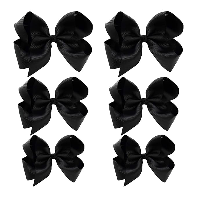 Black Hair Bow For Girls and Toddler - 6 pcs Black hair bows clips 6 inch ×2, 4 inch ×2, 3 inch ×2 …
