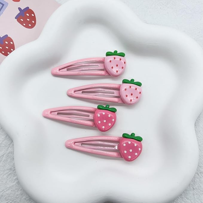 Strawberry Snap Clips Baby Girls Fruit Hair Bow Clips Strawberry Hair Ring Tie BBW24 (Set-F)