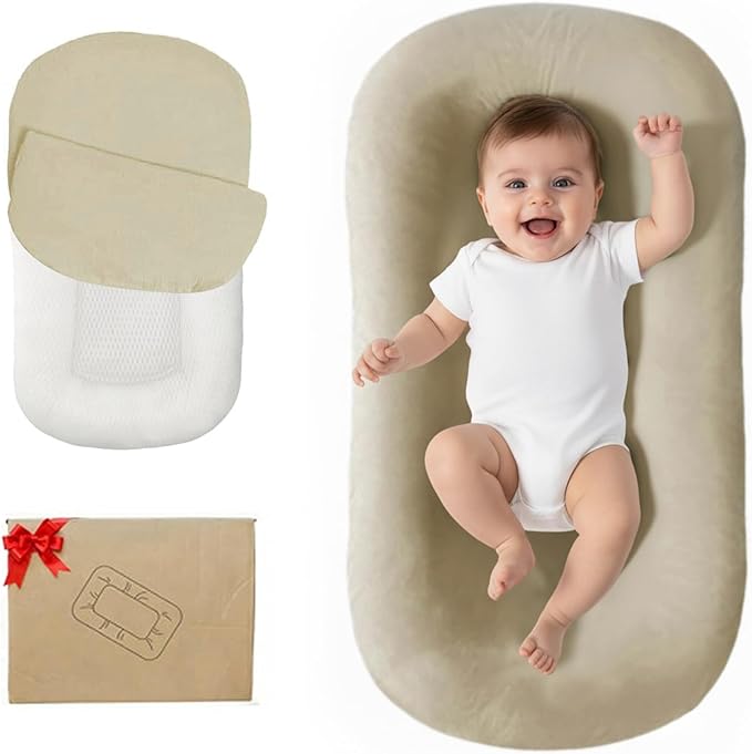 Lucakuins Infant Support Cushion, 0-24 Months Newborn Baby Support Cushion with Cover, Portable Playing Time Mat for Home and Travel, Soft Cotton, Supervised Use, Baby Essentials Gift (Apricot)