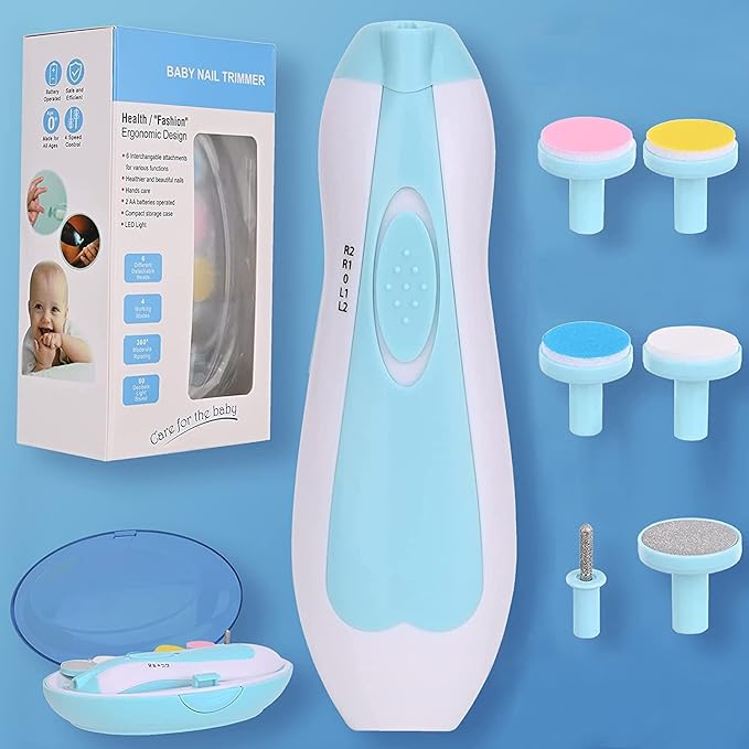 Baby Nail Clippers Baby Safe Electric Trimmer Nail File Kit for Newborn Infant Toddler Kids Toes and Fingernails - Care, Polish and Trim - 6 Grinding Heads and LED Light, Pink