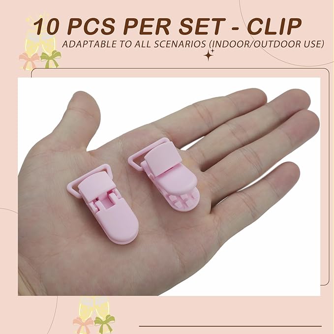 10-Pack Pacifier Clip Replacement Ends - BPA-Free Plastic Fasteners for DIY Baby Crafts, Sewing Bibs & Blankets Straps (3/4 Inch, Pink)
