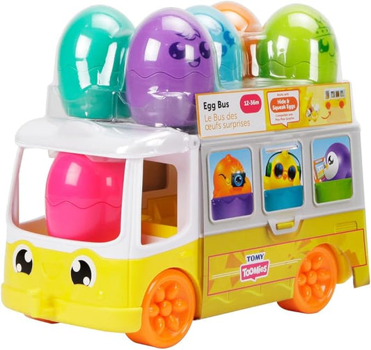 Toomies Tomy Hide and Squeak Egg Bus Baby Toy, Educational Shape Sorter with Colours and Sound, Easter Toy for Babies, Baby Push-Along Toy for Toddlers, Baby Boys & Girls Aged 1, 2 & 3 Year Olds