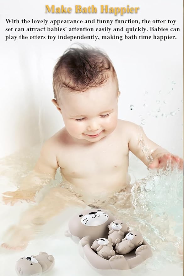 Otter Bath Toy Set, Child-Mother Otter Playset Tub Toy, 1 Mother Otter and 3 Baby Otters Water Toy Bathtub Otter Toy Set Otters Family Floating Toy for Babies