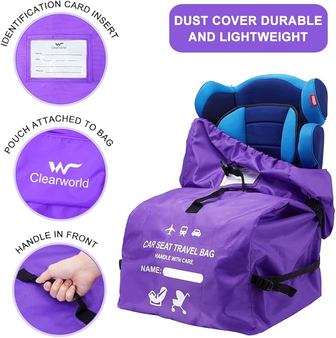Clearworld Car Seat Travel Bag for Air Travel, Durable Gate Check Bag for Airport,Foldable Baby Stroller Travel Carry Bag, Fits Car Seats, Infant Carriers & Booster,Universal Size(Purple)