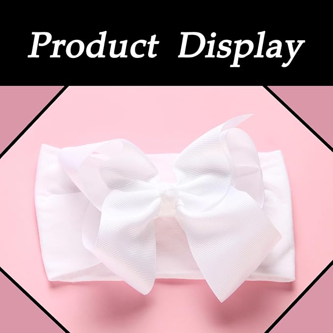 3 Pcs Baby Girls Headband Bows, Soft Nylon Hairbands Cute Big Bow Super Elastic Headband For Baby Girls Newborn Infant Toddlers (Beige Black White, Large)