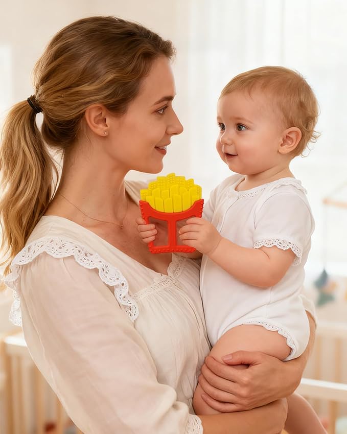 Chuya Infant Teether Baby Toys 0-6 6-12 12-18 Months,French Fries Shape Teething Toy Baby Teething Relief Infant Toys Sensory Toys for Babies Soothes Sore Gums Boys Girls Gift Easy-Grasp