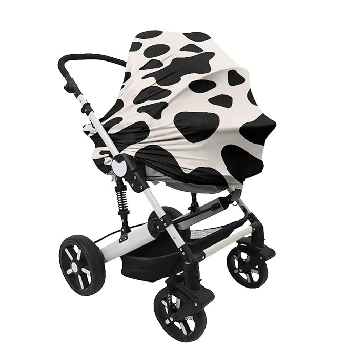 Beige Cow Nursing Cover Carseat Covers Baby Car Seat Cover for Girls Boys, Stretchy Car Seat Canopy Multiuse Nursing Breastfeeding Protectors, All-in-1